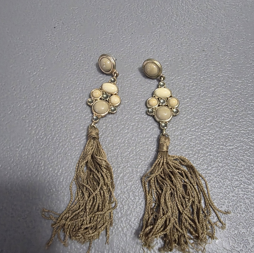 Chico's Cream and Gold Tassel Earrings